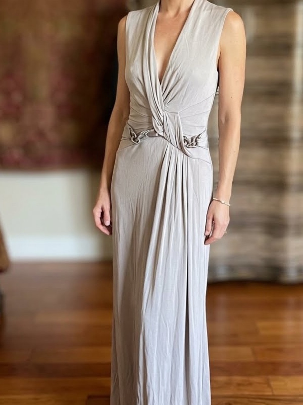 Karen Millen Sleeveless Draped Maxi Dress in Soft Taupe - Picture 12 of 12